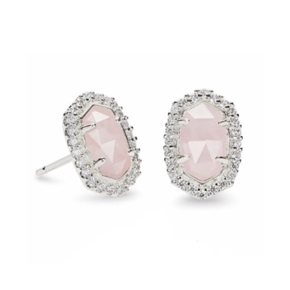 Kendra Scott Silver Cade Stud Earrings in Rose Quartz NWT - Picture 5 of 9